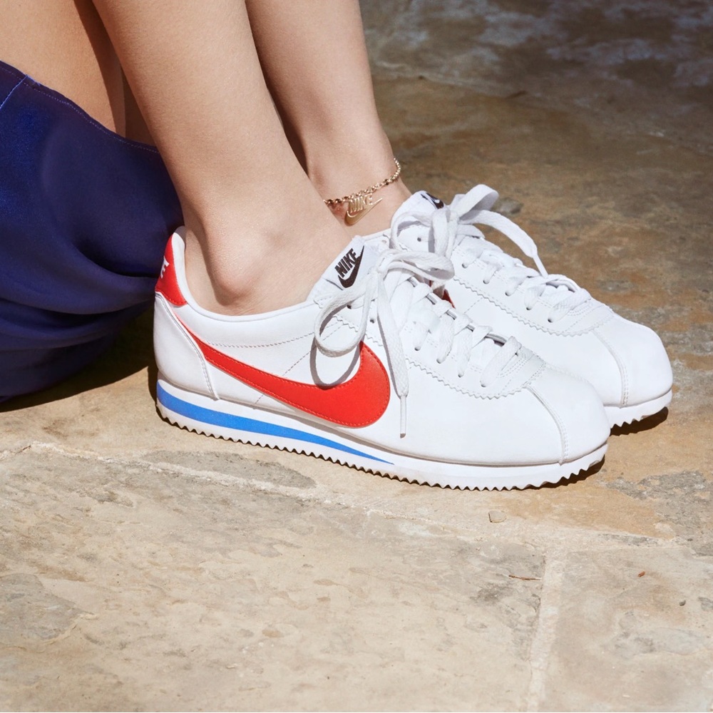 NEW Nike Classic Cortez Premium 'White & Varsity Royal & Varsity Red'
